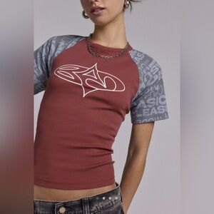 Urban Outfitters Red and Gray Graphic Tee